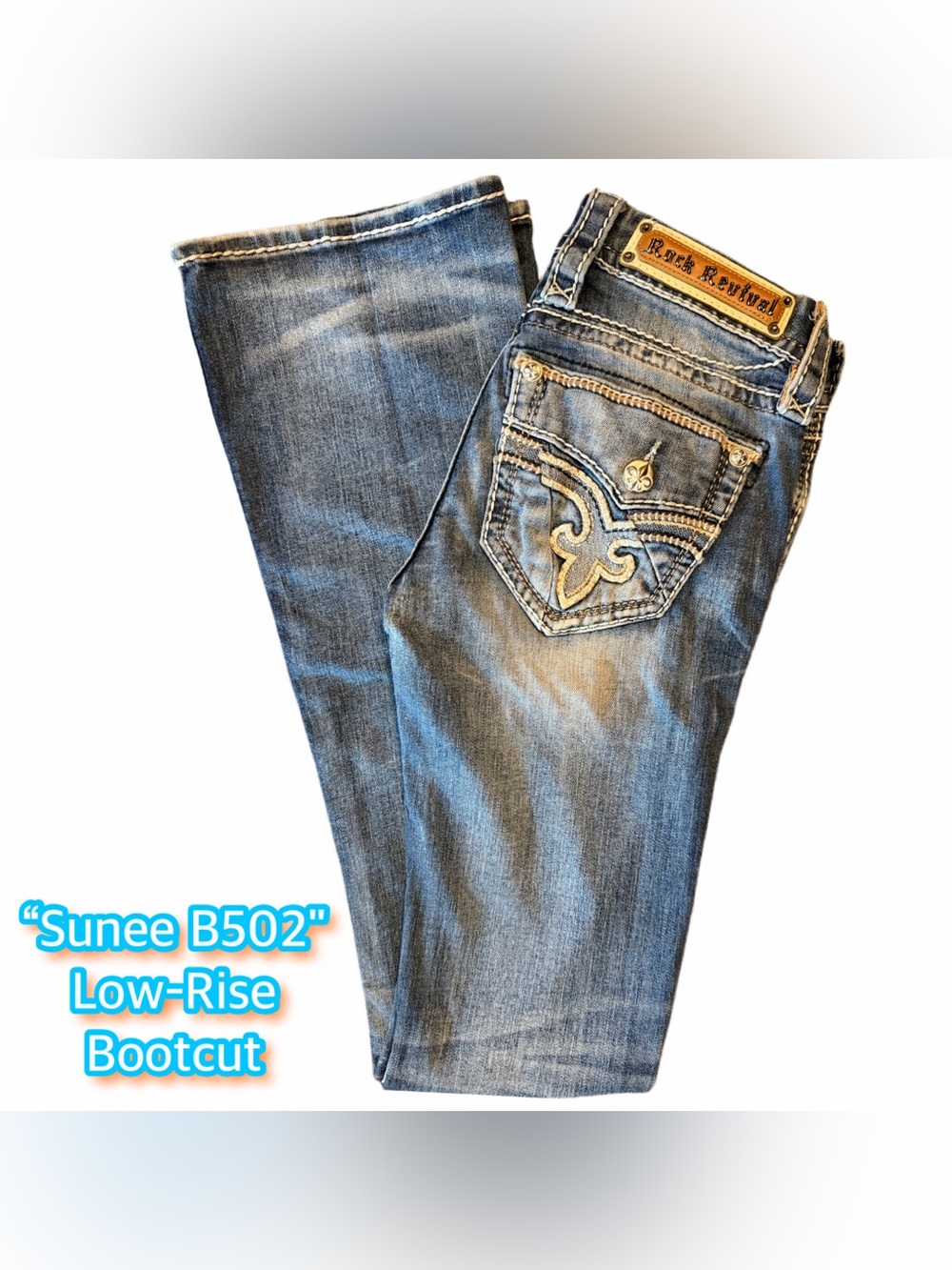 Rock Revival Women’s Sunee B502 Bootcut Flap Pocket Distressed Size 24